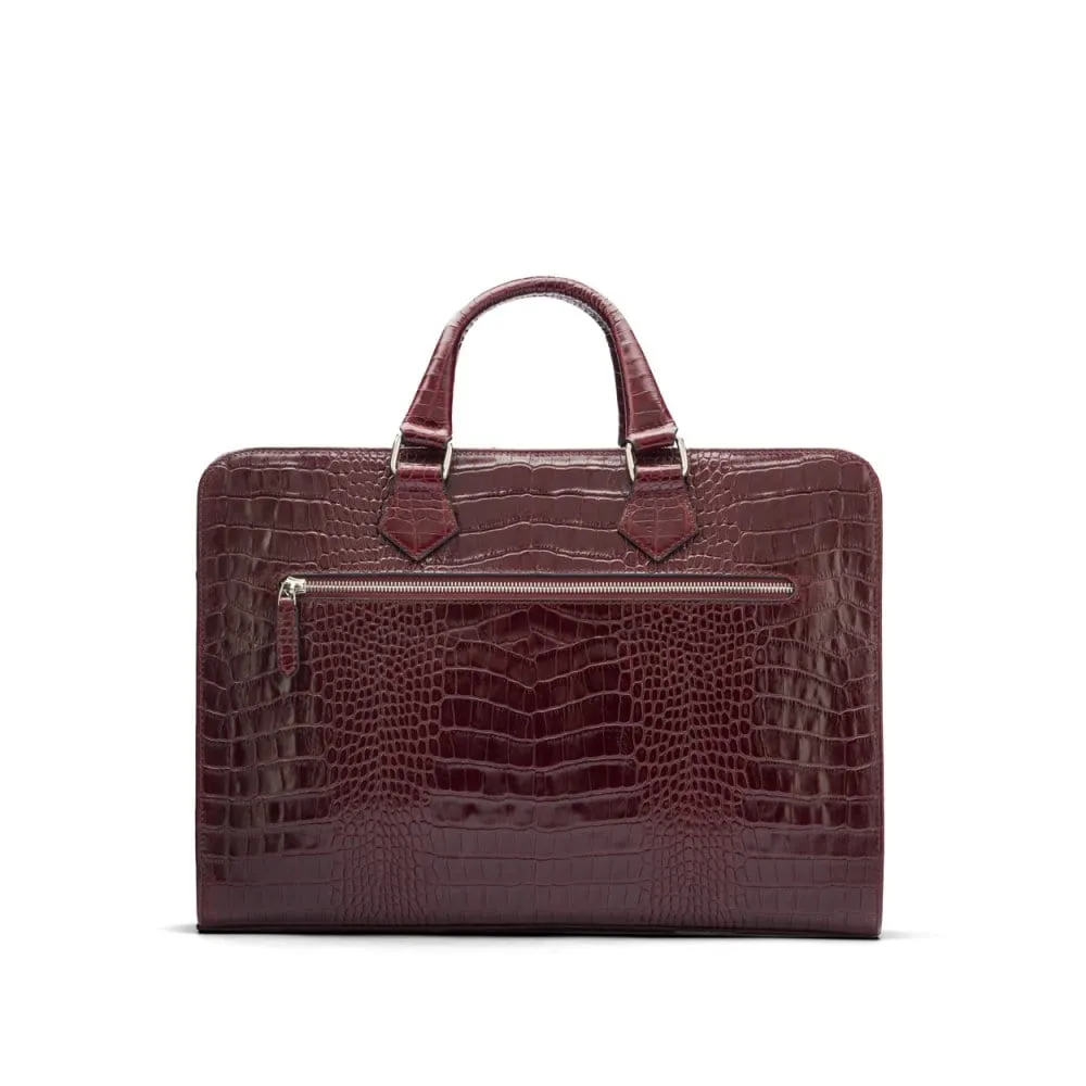 Leather Trinity 13" Laptop Briefcase - Burgundy Croc-Effect