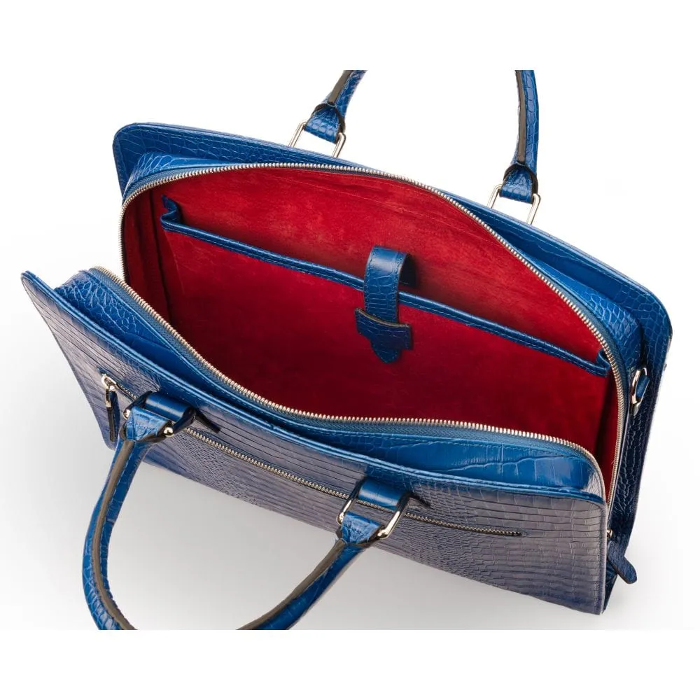 Leather Trinity 13" Laptop Briefcase - Cobalt Croc-Effect