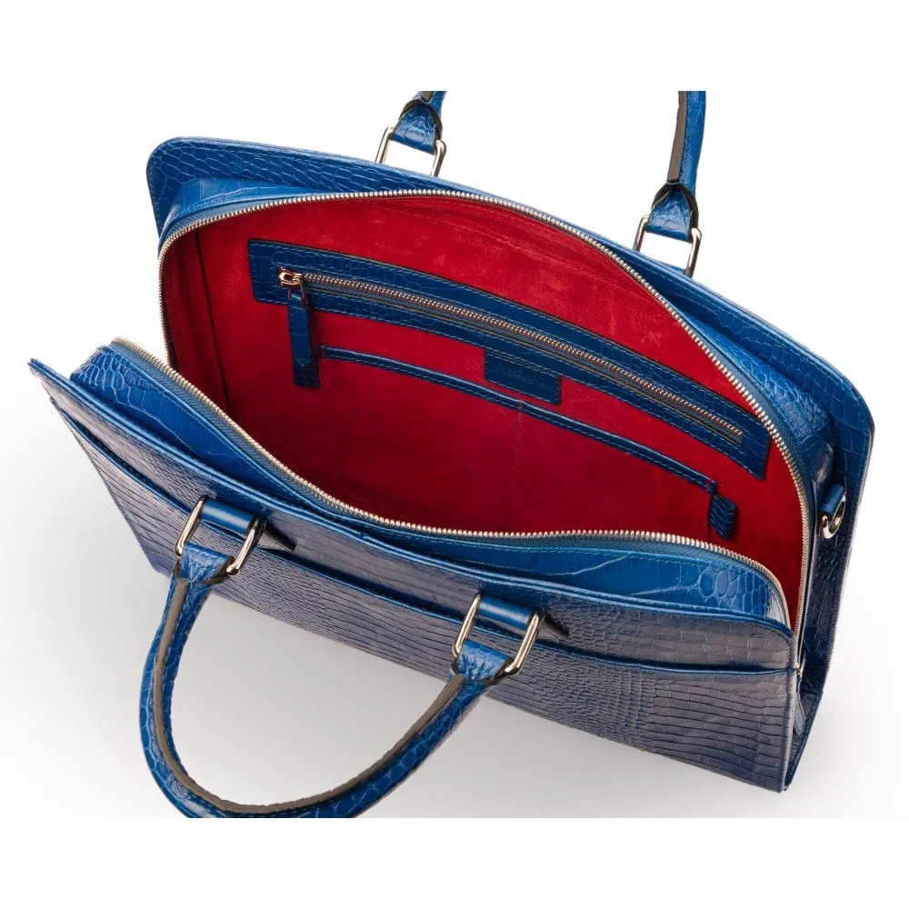Leather Trinity 13" Laptop Briefcase - Cobalt Croc-Effect