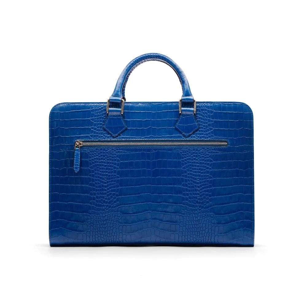 Leather Trinity 13" Laptop Briefcase - Cobalt Croc-Effect
