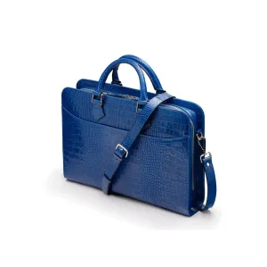 Leather Trinity 13" Laptop Briefcase - Cobalt Croc-Effect