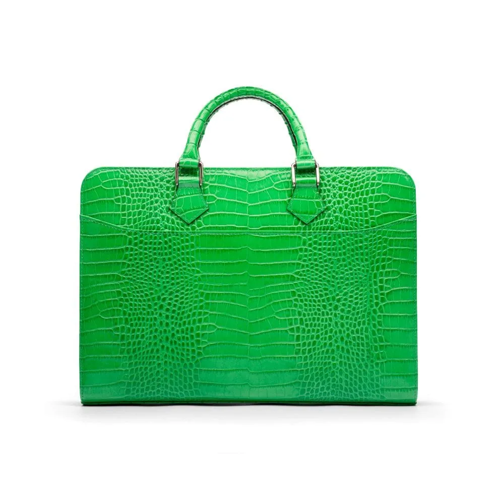 Leather Trinity 13" Laptop Briefcase - Emerald Croc-Effect