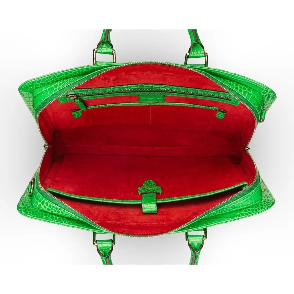 Leather Trinity 13" Laptop Briefcase - Emerald Croc-Effect