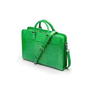 Leather Trinity 13" Laptop Briefcase - Emerald Croc-Effect