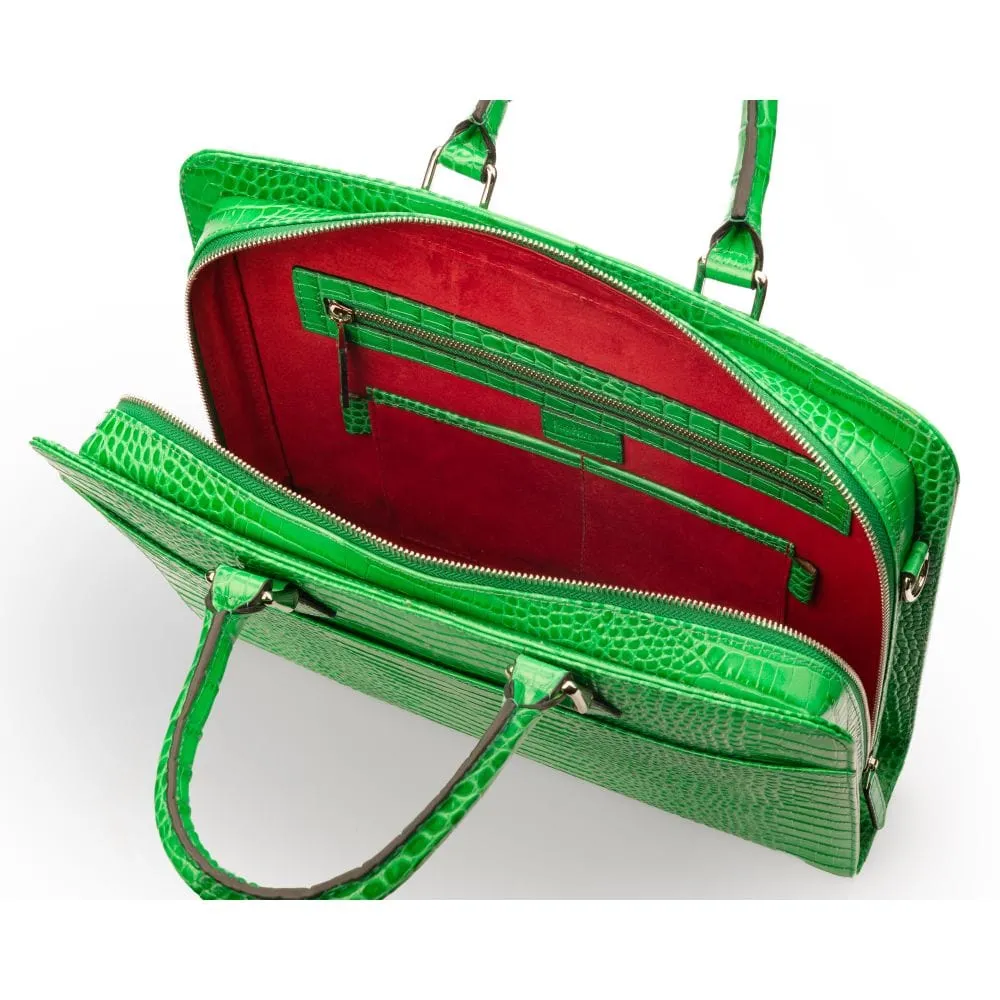 Leather Trinity 13" Laptop Briefcase - Emerald Croc-Effect