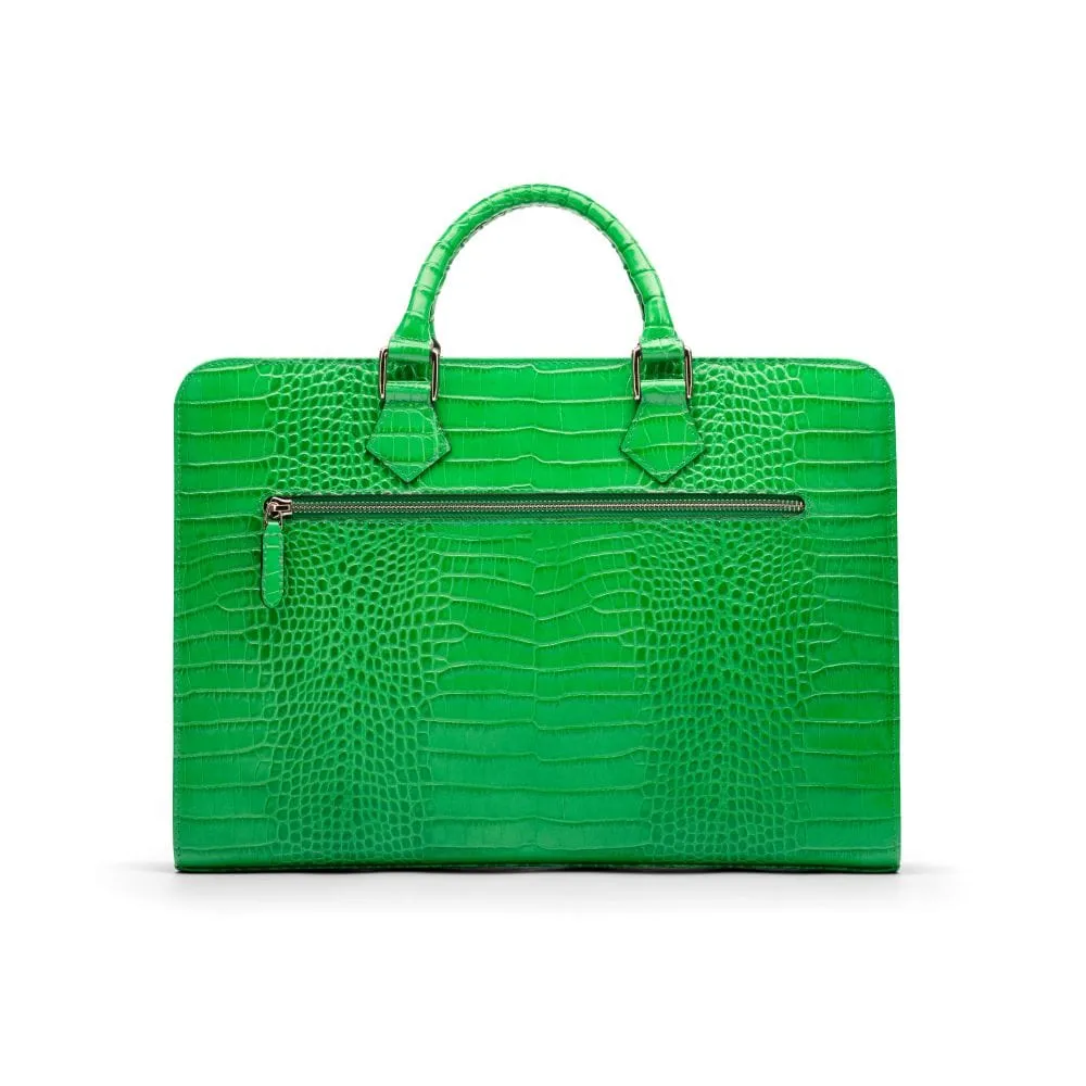 Leather Trinity 13" Laptop Briefcase - Emerald Croc-Effect