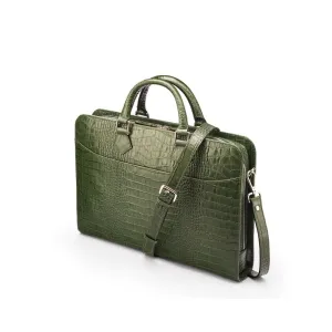 Leather Trinity 13" Laptop Briefcase - Green Croc-Effect