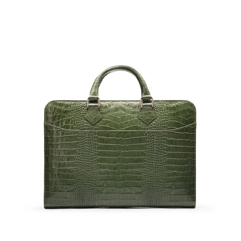 Leather Trinity 13" Laptop Briefcase - Green Croc-Effect
