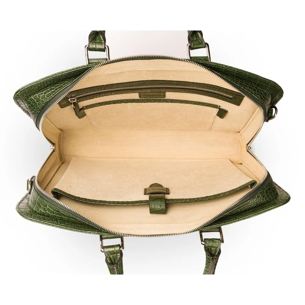 Leather Trinity 13" Laptop Briefcase - Green Croc-Effect