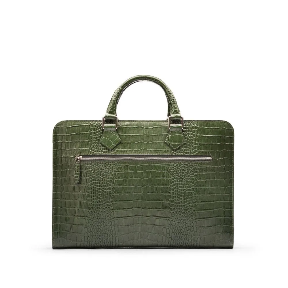 Leather Trinity 13" Laptop Briefcase - Green Croc-Effect