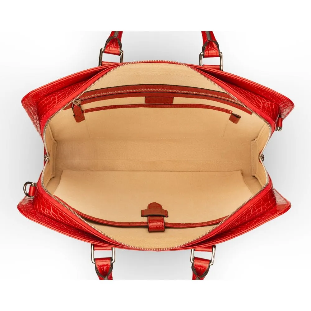 Leather Trinity 13" Laptop Briefcase - Red Croc-Effect