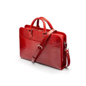 Leather Trinity 13" Laptop Briefcase - Red Croc-Effect