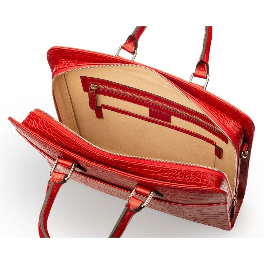 Leather Trinity 13" Laptop Briefcase - Red Croc-Effect