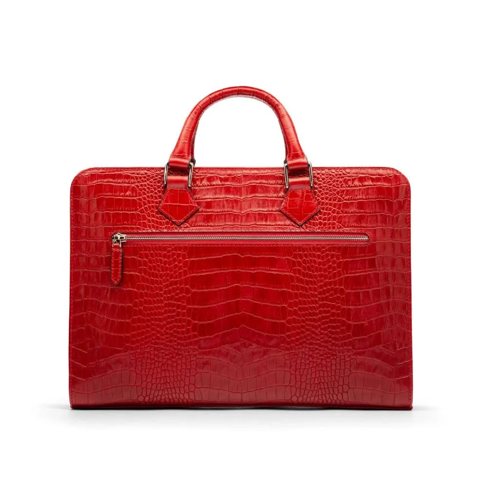 Leather Trinity 13" Laptop Briefcase - Red Croc-Effect