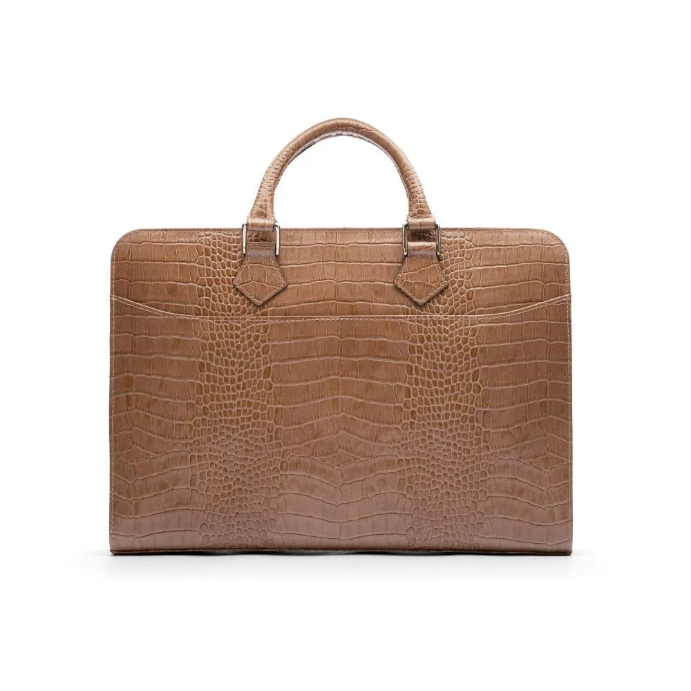 Leather Trinity 13" Laptop Briefcase - Taupe Croc-Effect