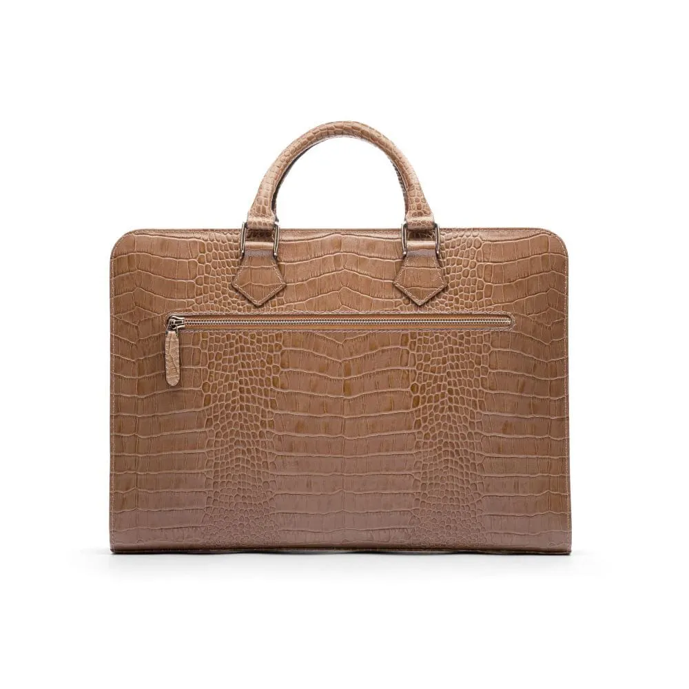 Leather Trinity 13" Laptop Briefcase - Taupe Croc-Effect