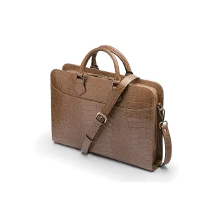 Leather Trinity 13" Laptop Briefcase - Taupe Croc-Effect