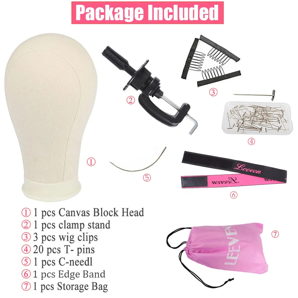 Leeven 21"-24" Poly Canvas Block Head Professional Mannequin Canvas Head for Making, Drying,Styling Wigs with Table Clamp Stand and Hair Edge Band 22 Inch