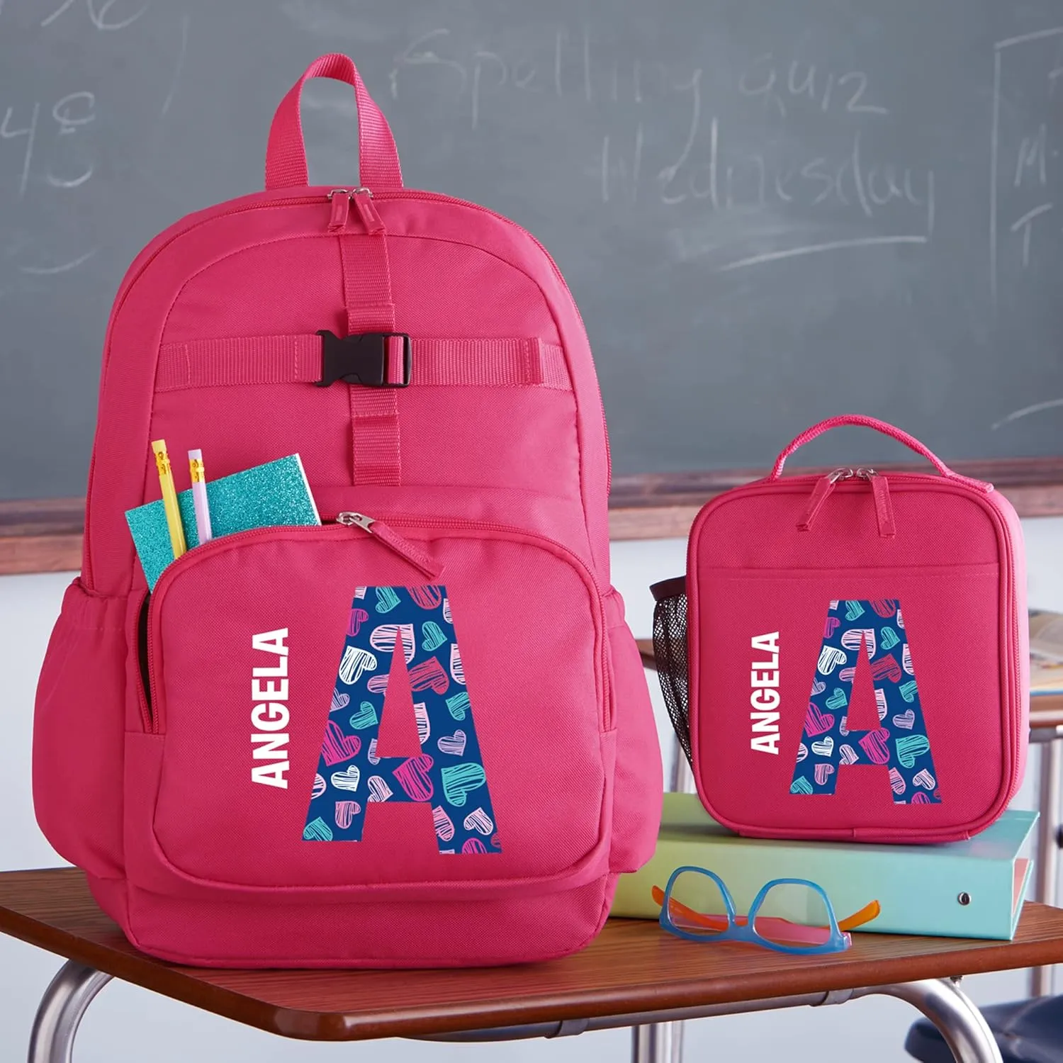 Let's Make Memories Kids Backpack for School - Personalized Back to School Supplies - Bookbag with Lunch Box - Pink - Flowers