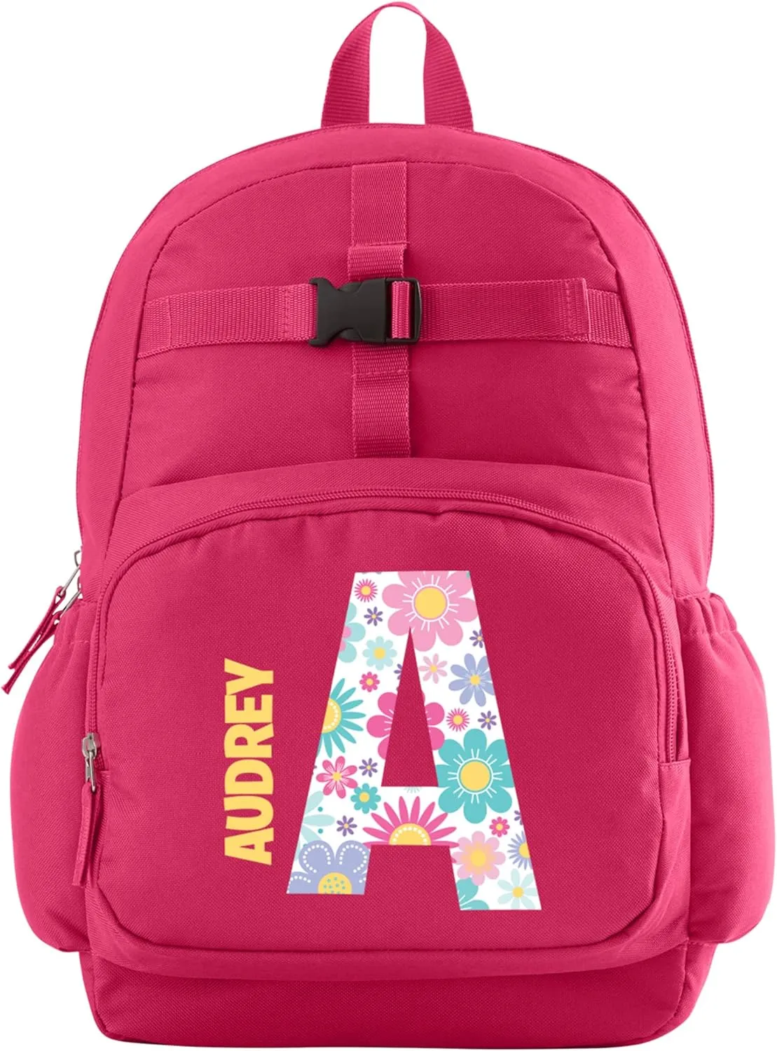 Let's Make Memories Kids Backpack for School - Personalized Back to School Supplies - Bookbag with Lunch Box - Pink - Flowers