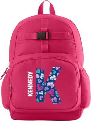 Let's Make Memories Kids Backpack for School - Personalized Back to School Supplies - Bookbag with Lunch Box - Pink - Hearts