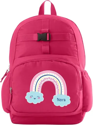 Let's Make Memories Kids Backpack for School - Personalized Back to School Supplies - Bookbag with Lunch Box - Pink - Rainbow