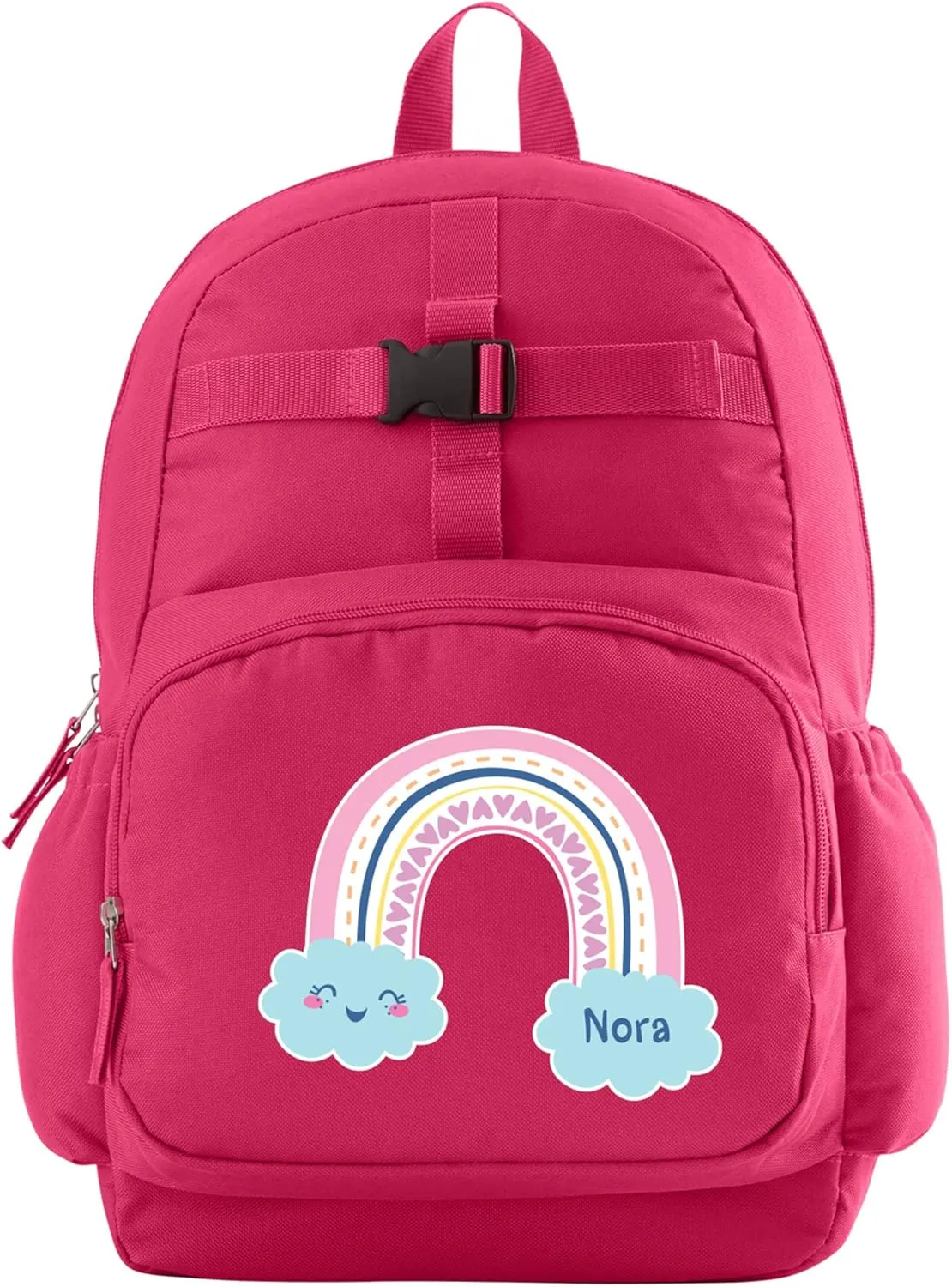 Let's Make Memories Kids Backpack for School - Personalized Back to School Supplies - Bookbag with Lunch Box - Pink - Rainbow