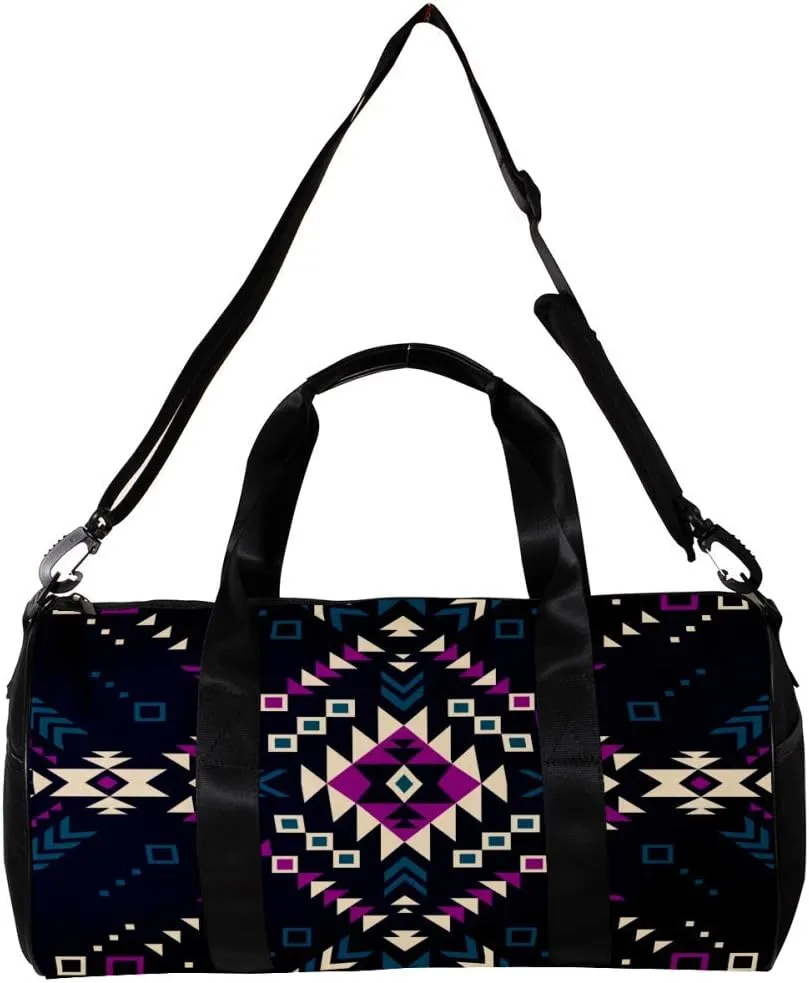 LEVEIS Aztec Tribal Dark Color Sports Duffel Bag Travel Tote Carry on Weekender Gym Overnight Bag for Men & Women