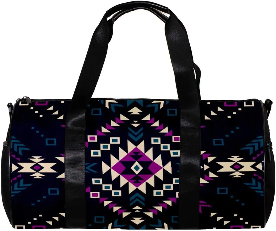 LEVEIS Aztec Tribal Dark Color Sports Duffel Bag Travel Tote Carry on Weekender Gym Overnight Bag for Men & Women