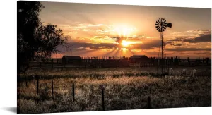 LevvArts Large Size Wall Art Rural Landscape Pictures Decor Farmhouse Windmill at Sunset Scenery Photograph Painting Canvas Print Vintage Farm Decoration 24"x48"