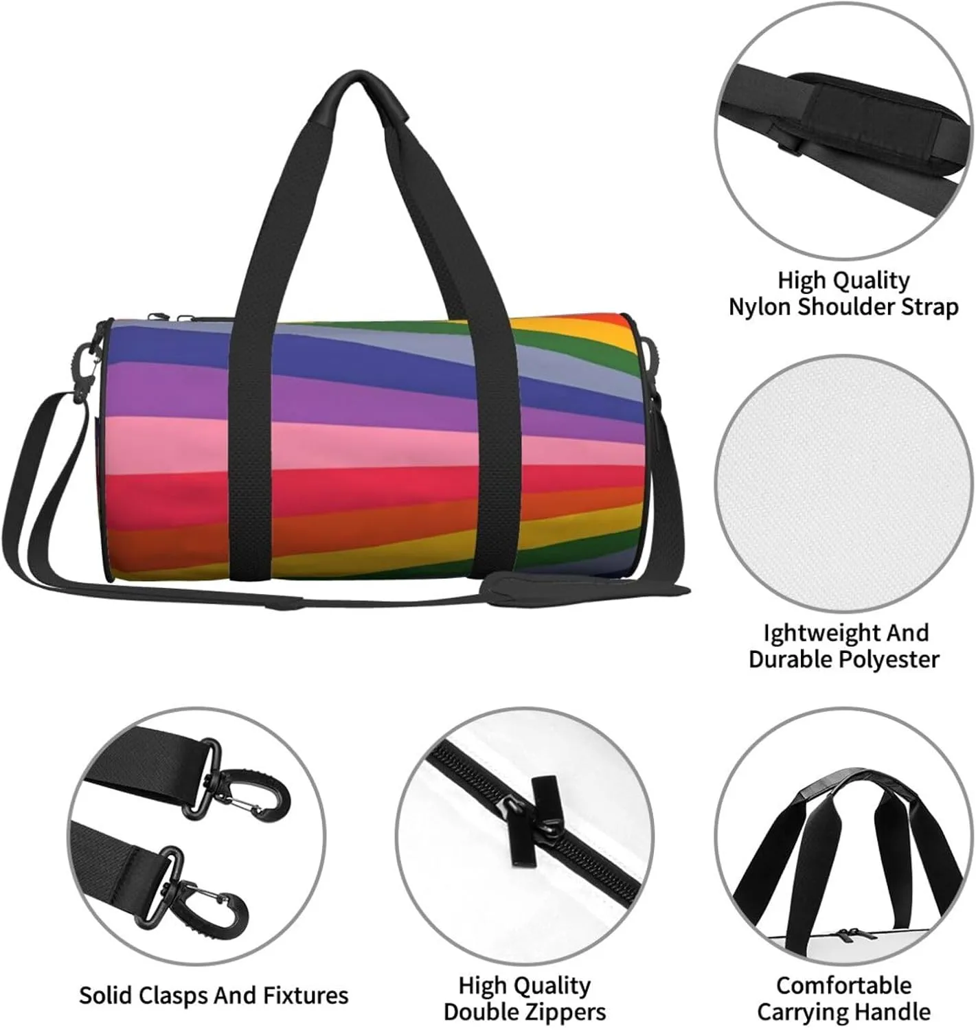 LGBT Rainbow Gay Pride Flag IGBTQ flag Round Travel Duffel Bag Large Capacity Gym Sports Bags for Hiking Vacation Trips