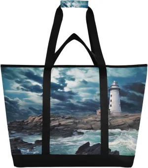 Lighthouse Reusable Insulated Lunchbox Cooler Bag, Leakproof Kitchen Grocery Bag Collapsible Portable Cooler Tote Bag for Picnic, Camping, Office, Travel