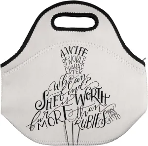 Lily & Val A Wife of Noble Character Proverbs Dress Soft Neoprene Lunch Bag, Lightweight, Insulated, Reusable for School, Work, Office