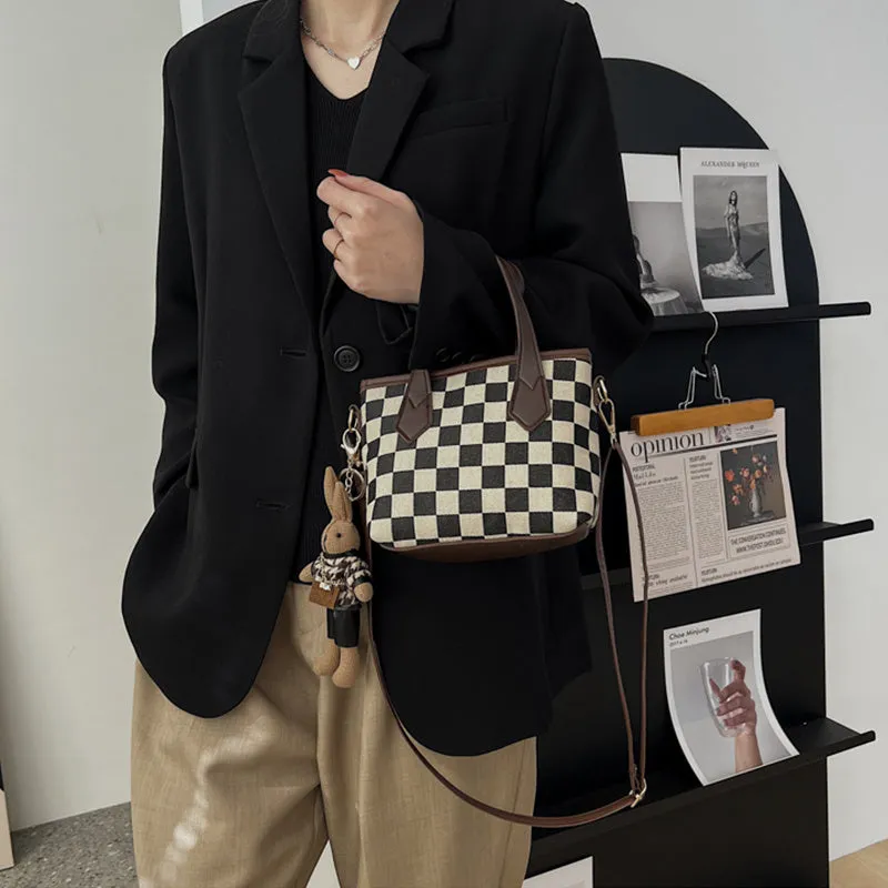 Lily – Houndstooth Pattern Tote with Vegan Leather Handles