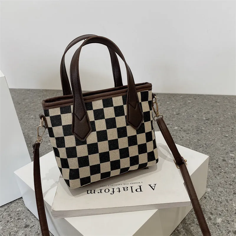Lily – Houndstooth Pattern Tote with Vegan Leather Handles