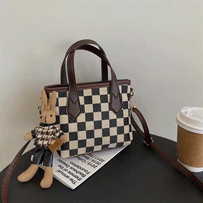 Lily – Houndstooth Pattern Tote with Vegan Leather Handles