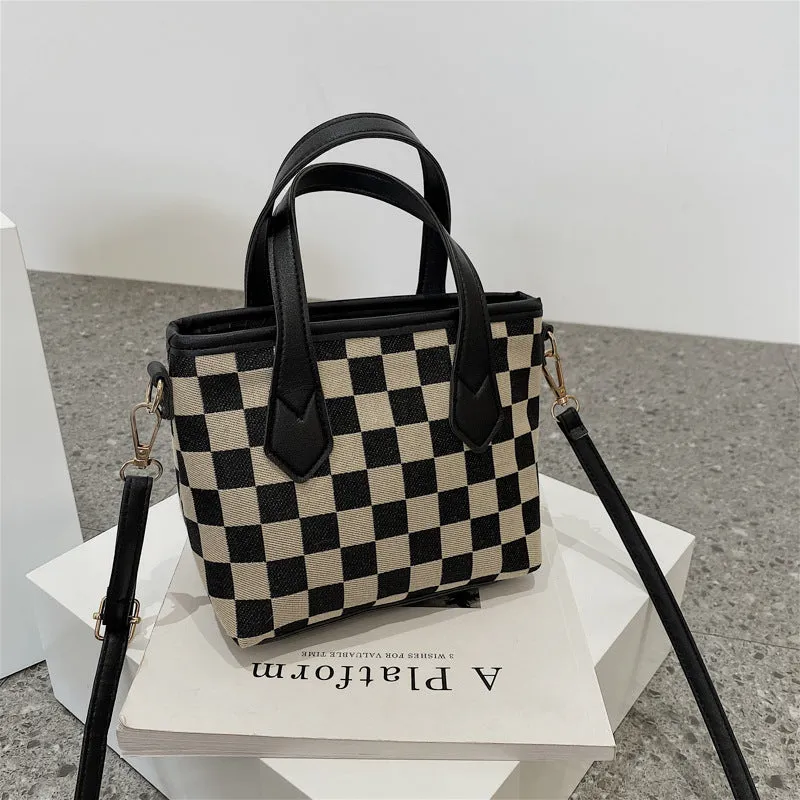 Lily – Houndstooth Pattern Tote with Vegan Leather Handles