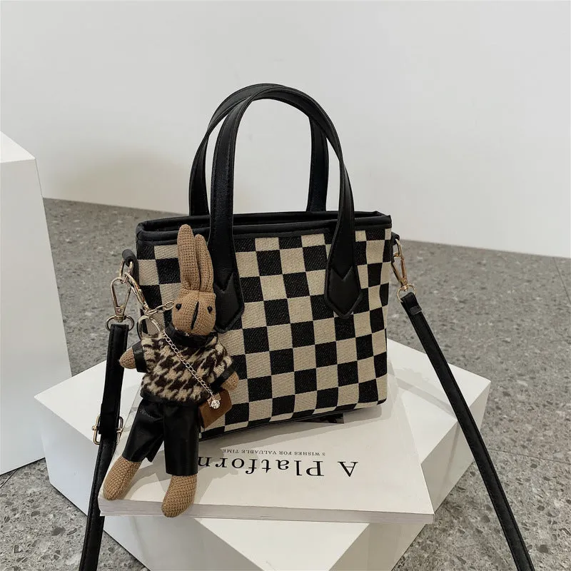 Lily – Houndstooth Pattern Tote with Vegan Leather Handles