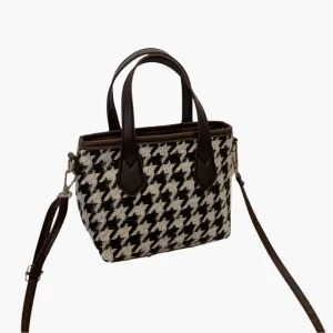 Lily – Houndstooth Pattern Tote with Vegan Leather Handles