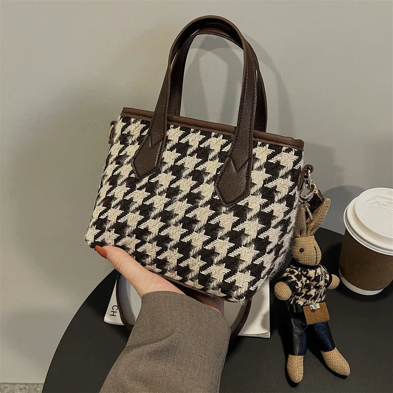 Lily – Houndstooth Pattern Tote with Vegan Leather Handles
