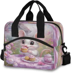 Little Mouse Eating Cake Lunch Box for Men Women Adults Insulated Lunch Bag Cooler Bag with Adjustable Shoulder Strap for Work Picnic Travel