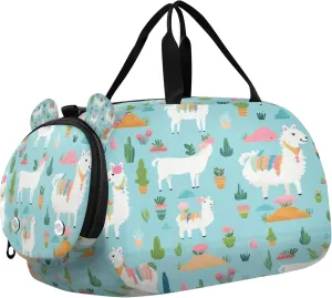 Llama Kids Overnight Sports Duffel Bags with Shoe Compartment & Wet Pocket Travel Sport Gym Bag for Girls Boys