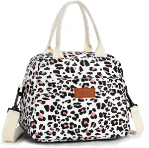 LOKASS Lunch Box for Women-Insulated Adults Lunch Bag with Removable Shoulder Strap&Front Pocket，Cute Lunch Tote for Work-Reusable Leopard Print Cooler Bag for Office Picnic Beach or Travel