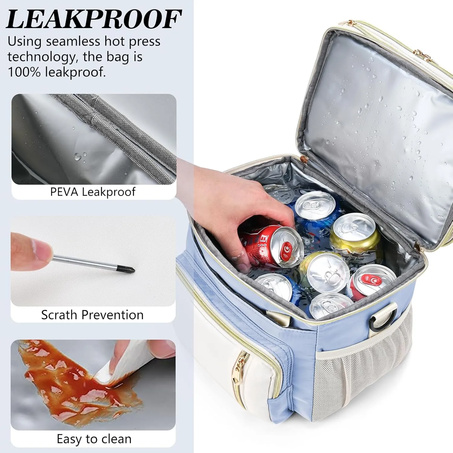 LOKASS Lunch Box for Women/Men-16L-Insulated Lunch Bag, Expandable Double-layer Leakproof Cooler Bag with Upgrade Adjustable Shoulder Strap Ideal for Work/Travel/Picnics（Sky Blue）