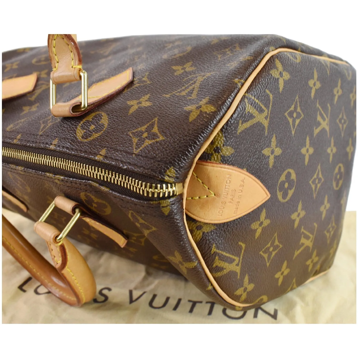 LOUIS VUITTON Speedy 30 Monogram Canvas Satchel Bag Brown
