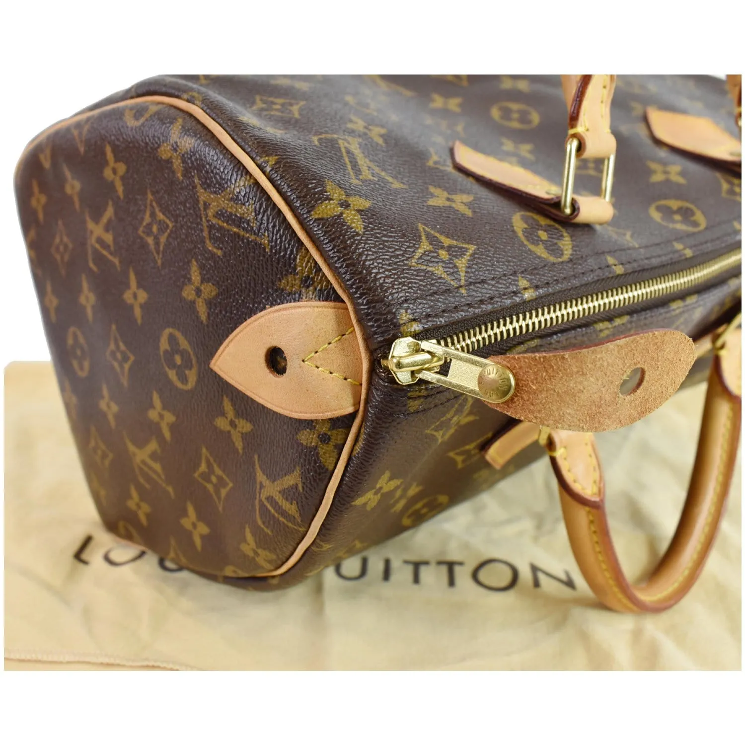 LOUIS VUITTON Speedy 30 Monogram Canvas Satchel Bag Brown