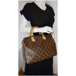 LOUIS VUITTON Speedy 30 Monogram Canvas Satchel Bag Brown