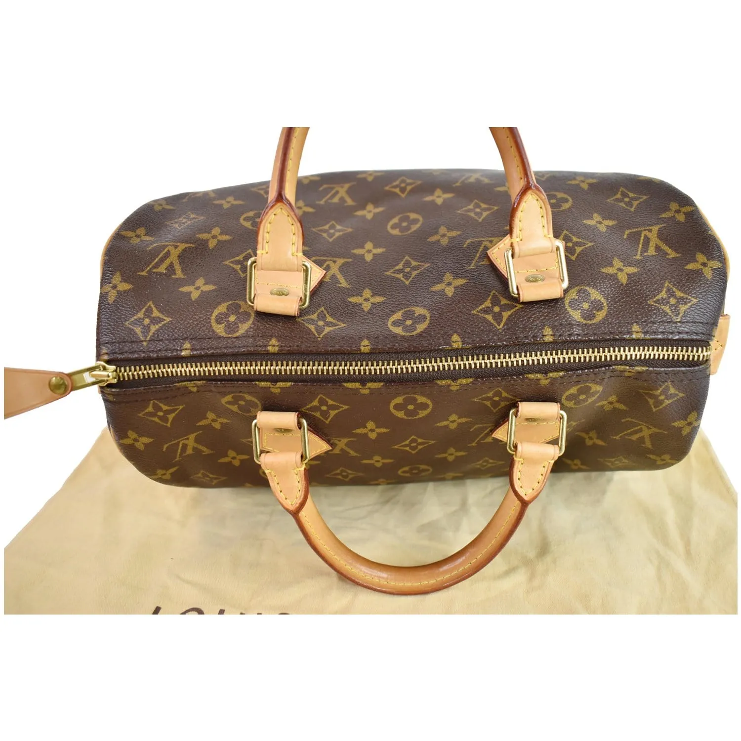 LOUIS VUITTON Speedy 30 Monogram Canvas Satchel Bag Brown