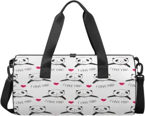 Love You Panda Sports Duffel Bag, Gym Tote Bag Waterproof Weekender Travel Bag for Overnight Travel Luggage Workout Women Men