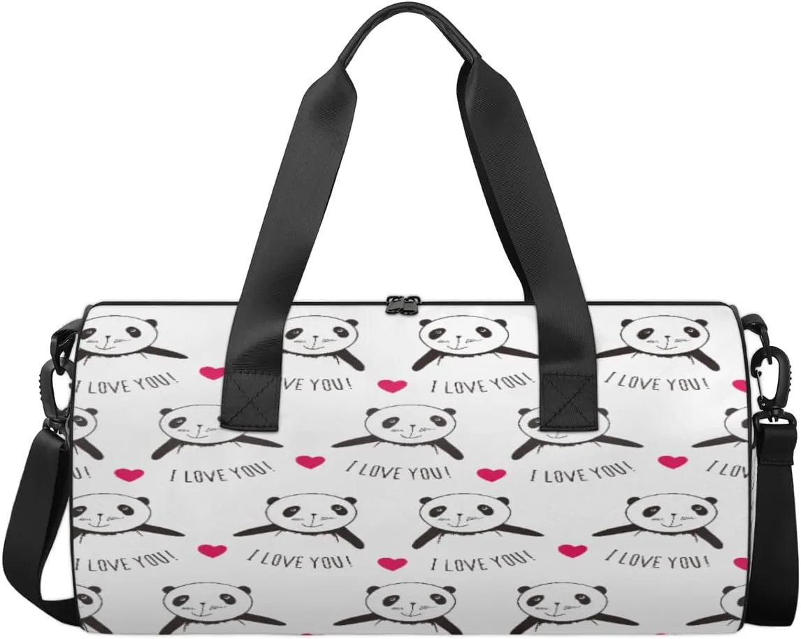 Love You Panda Sports Duffel Bag, Gym Tote Bag Waterproof Weekender Travel Bag for Overnight Travel Luggage Workout Women Men